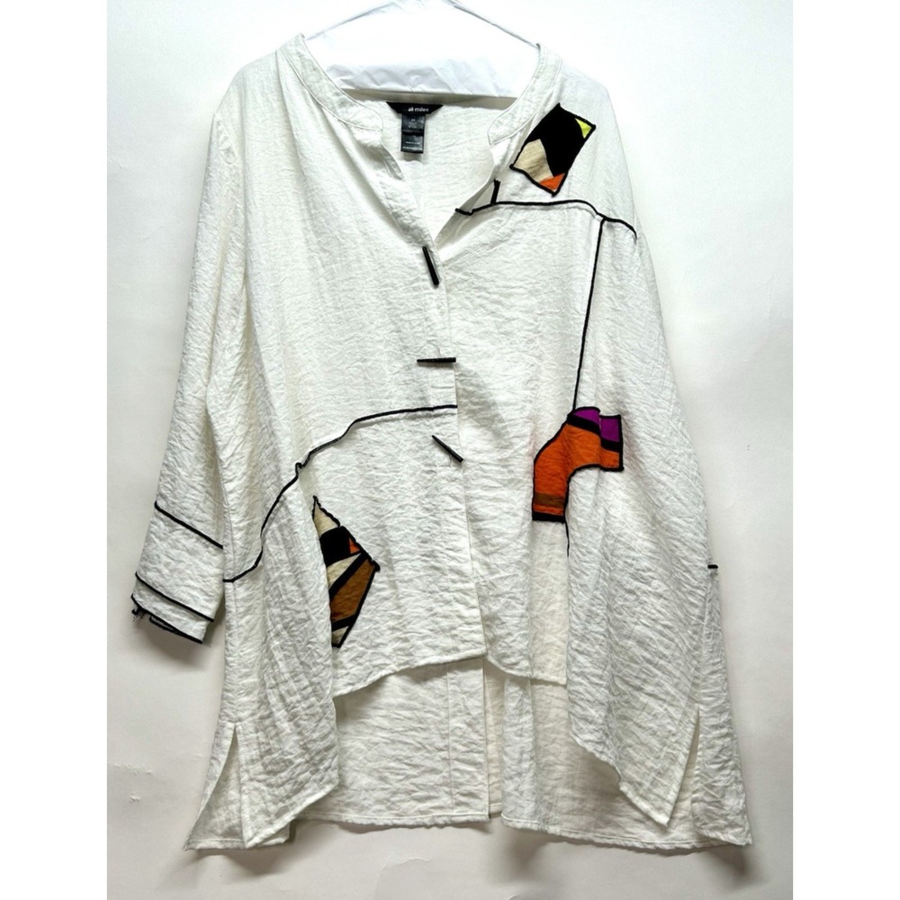Ali Miles Women's 2X Rayon Blend White Button Up Top Blouse (R2)